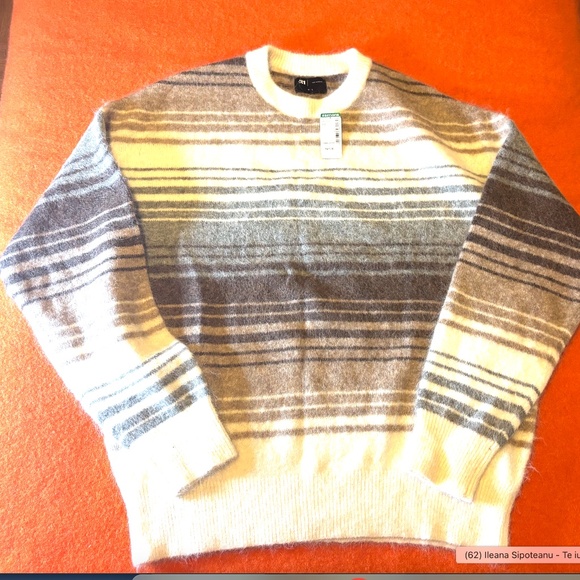 Off white, brown and gray stripe wool blend oversized sweater NWT - Picture 3 of 10